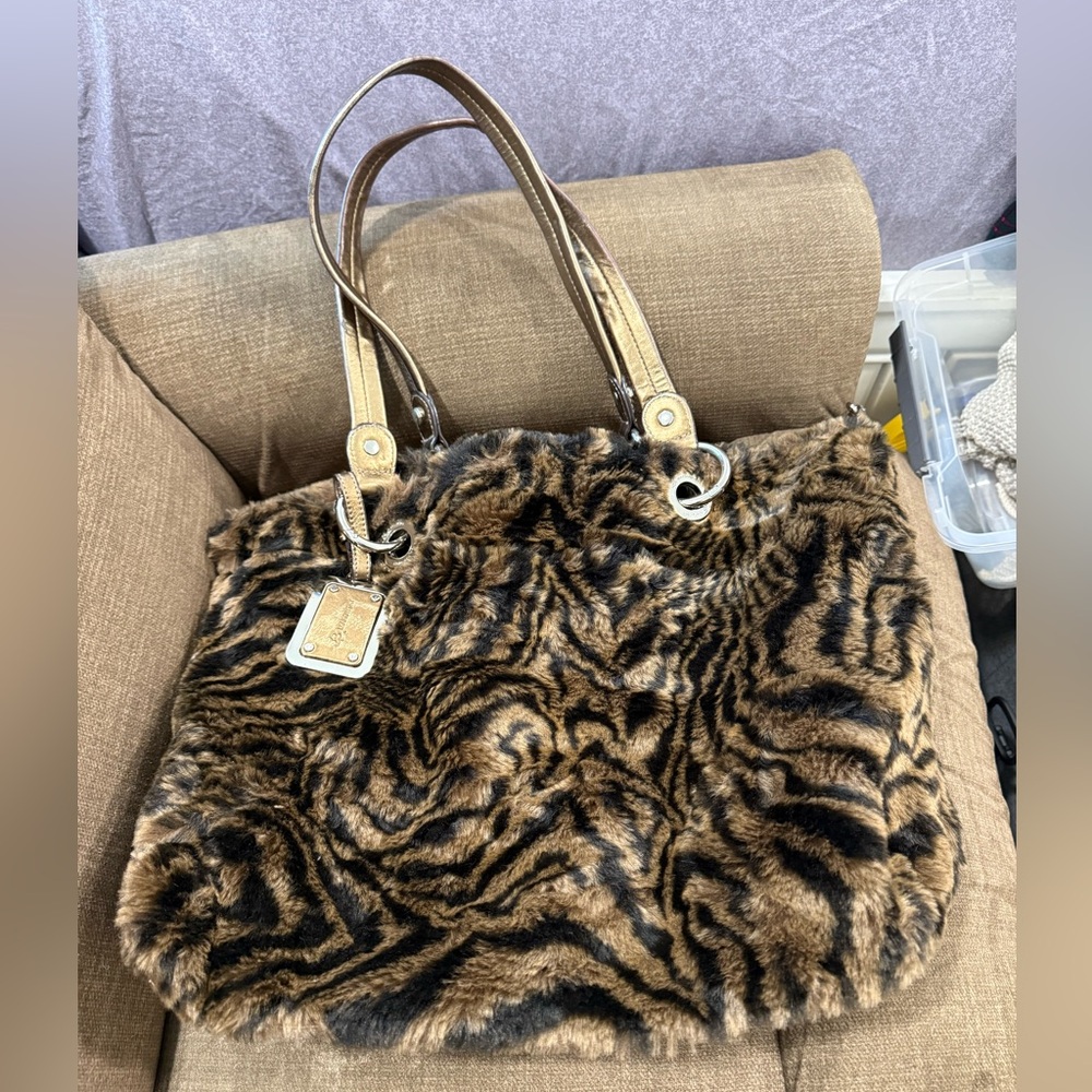 B. Makowsky Brown Faux Fur Shoulder Bag
